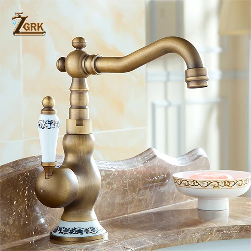 ZGRK оптом и в розницу на бортике с одной ручкой, смеситель для раковины ванной комнаты, кран, античная латунь, кран для горячей и холодной воды, смеситель для лица - Цвет: SLT065S