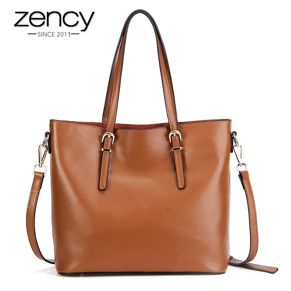

Zency New Arrivals 100% Real Cow Leather Elegant Women Shoulder Bag Fashion Brown Large Shopping Bags Black Crossbody Purse