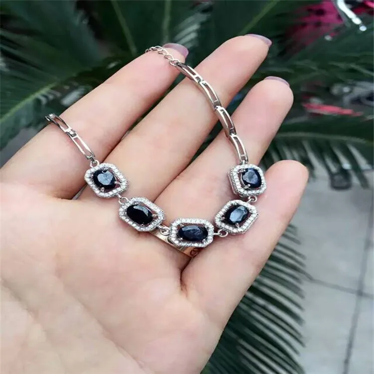 KJJEAXCMY fine jewelry 925 Чистое серебро инкрустированный с натуральным сапфиром квадратный женский браслет