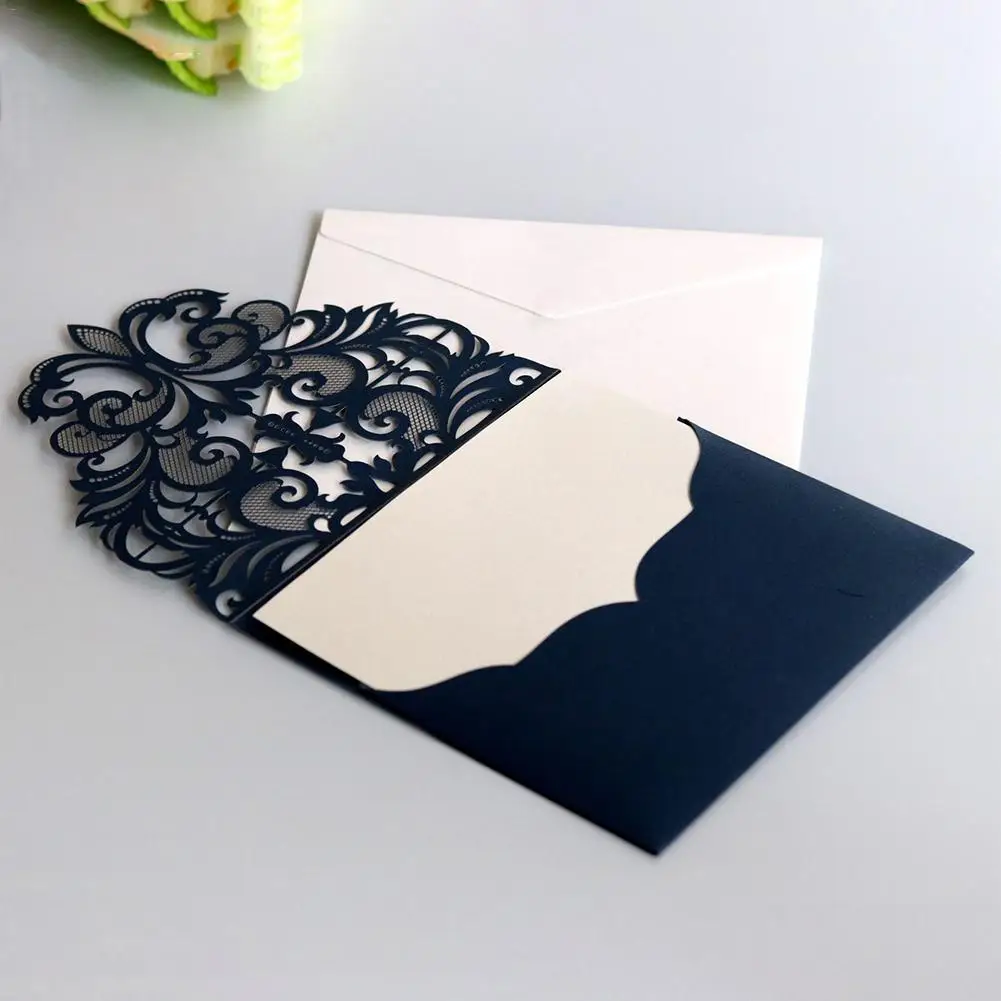  10Pcs European Style Lace Wedding Invitations Cards Blue Color Laser Greeting Card Wedding Engageme - 33024748620