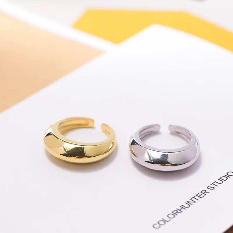 high quality simple golden ring 100% Sterling 925 silver Jewelry Vintage Adjustable rings for woman man gift free size ring