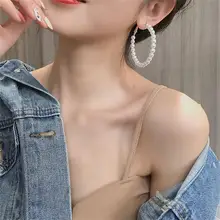 2019 heißer Perle Hoop Ohrringe für Frauen Exaggerates Oversize Perle Kreis Ohr Ringe Ohrringe Mode Europa Nachtclub Schmuck(China)