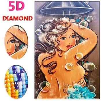 

5D Retro Girl Bathing Diamond Painting DIY Rhinestone Cross Stitch Oil Painting Living Room Home Decoration Embroidery Artwork