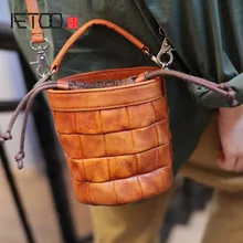 AETOO New large capacity single shoulder bag black soft leather wide shoulder strap bucket bag leather vertical large bag