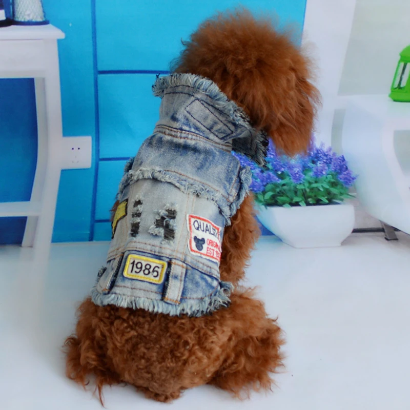 

New Retro Denim Dog Jacket Clothing Personalized Pet Puppy Cat Thicken Jeans Winter Vest Dog Clothes for Teddy Poodle Chihuahua