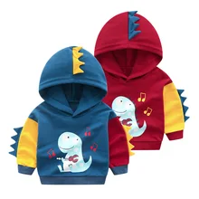Новая весенняя верхняя одежда с капюшоном для маленьких мальчиков Детский свитер с динозавром из мультфильма Повседневный джемпер высокого качества для мальчиков, Лидер продаж