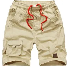 Летние пляжные одноцветные шорты M~ 5XL хлопковые Брендовые прямые мужские шорты с эластичной резинкой на талии мужские повседневные шорты Карго