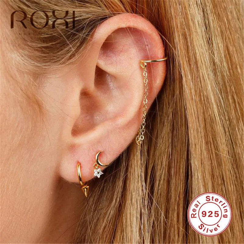 Ling Studs Earrings Hypoallergenic Cartilage Ear Piercing Simple Fashion Earrings Ear Jewelry Sterling Silver Long Zircon