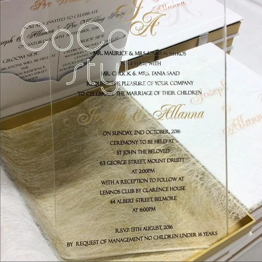  Cocostyles custom luxury embossing boxed invitation card with silk screen acrylic main card for ara - 32880971042