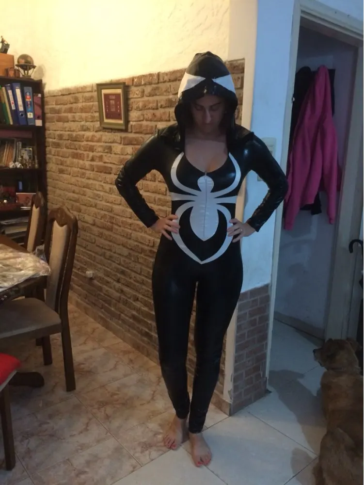 Spiderman Women Costume Black Spider Zentai Suit Sexy Women Halloween Costume 2017 Ladies Hood Venom Spider Jumpsuit (15)
