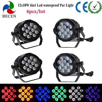 

4pcs/lot RGBWA UV 6in1 12x18W Led Par Light Flat LED Par Stage light Outdoor use for dj Disco Club Wedding Christmas Party