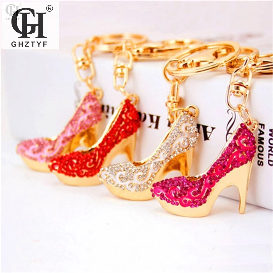 

Car Key Chain Ladies Red High Heels Crystal Keychain Lobster Buckle Keyring Gifts For Women Keychains Jewellery Llavero Mujer