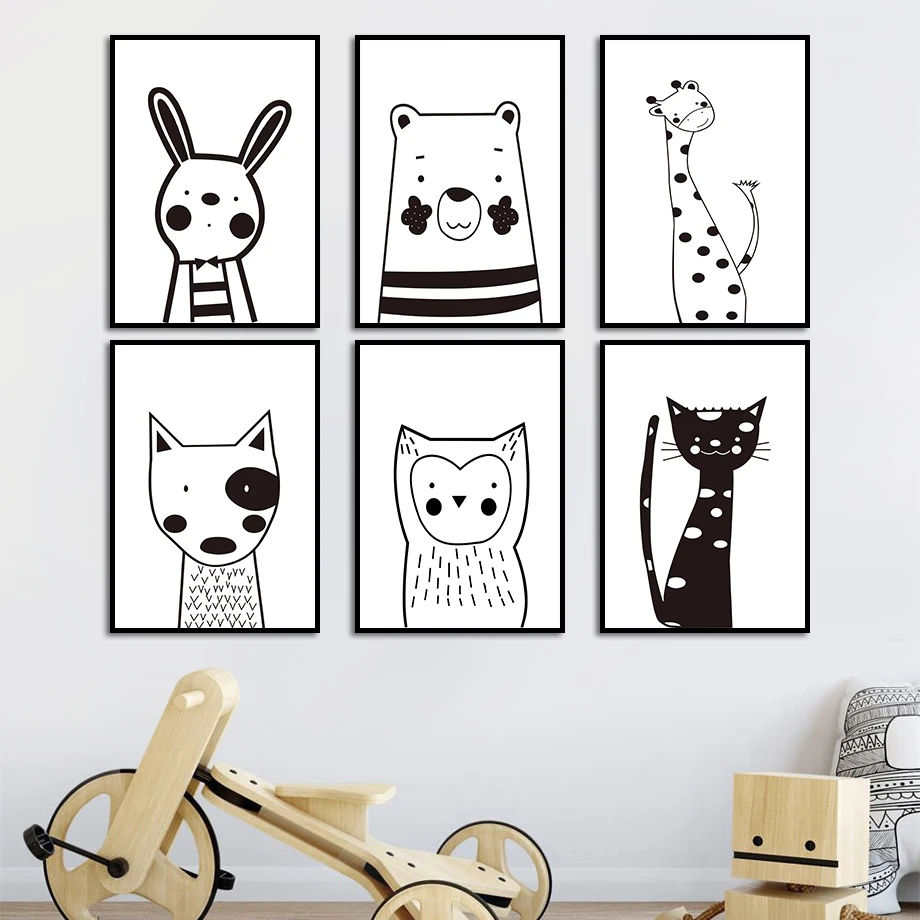 

Giraffe Bear Rabbit Dog Bear Minimalist Wall Art Print Canvas Painting Nordic Posters And Prints Wall Pictures For Living Room
