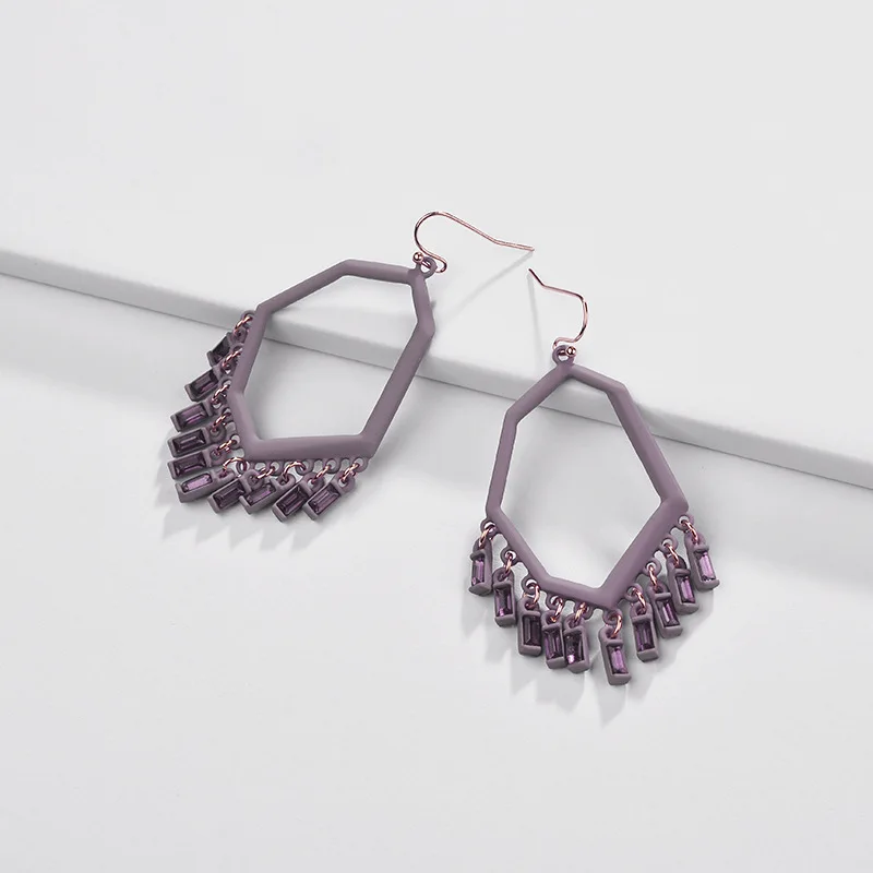 

5 Spring Season Oil Painting Geometric Frame Charms Earrings Crystal Tassels Women Jewelry Alloy Metal Earrings