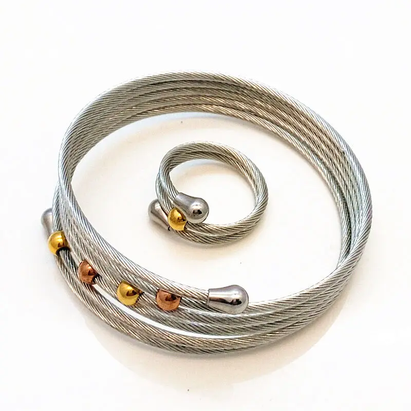 Adjustable Retro Jewelry Set Multilayer Stainless Steel Bracelet Ring