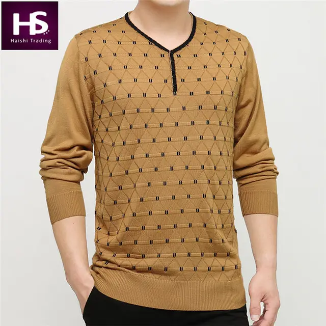 Knitted Wool Jacquard Sweater Men 2015 New Arrival Mens Sweaters V Neck