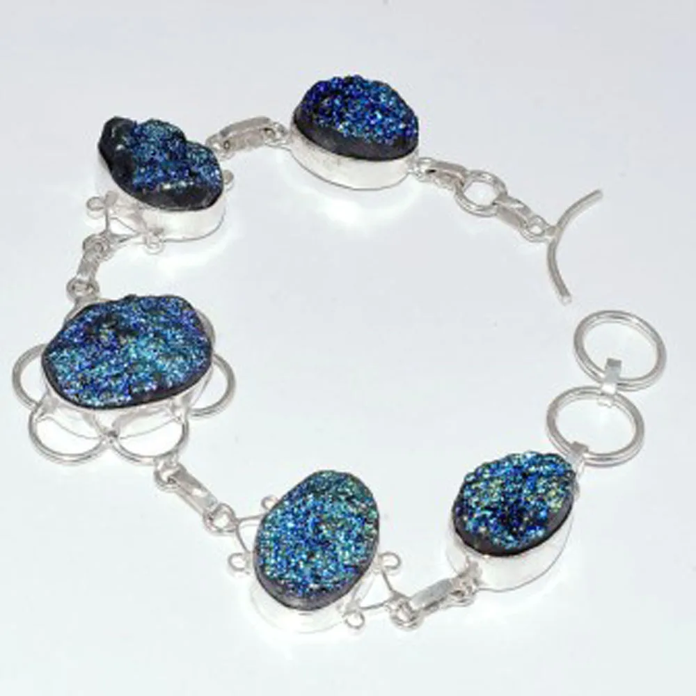 

Titanium Druzy Silver Overlay on Copper Bracelet , 21.2 cm, B3407