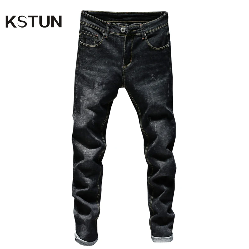 KSTUN мужские черные джинсы синие джинсы; сезон весна-осень; для бизнес на каждый день Slim Fit эластичные джинсовые штаны классические Стиль