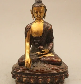

8" Tibet Buddhism Bronze Seat Lotus Shakyamuni Amitabha Buddha Bowl Statue
