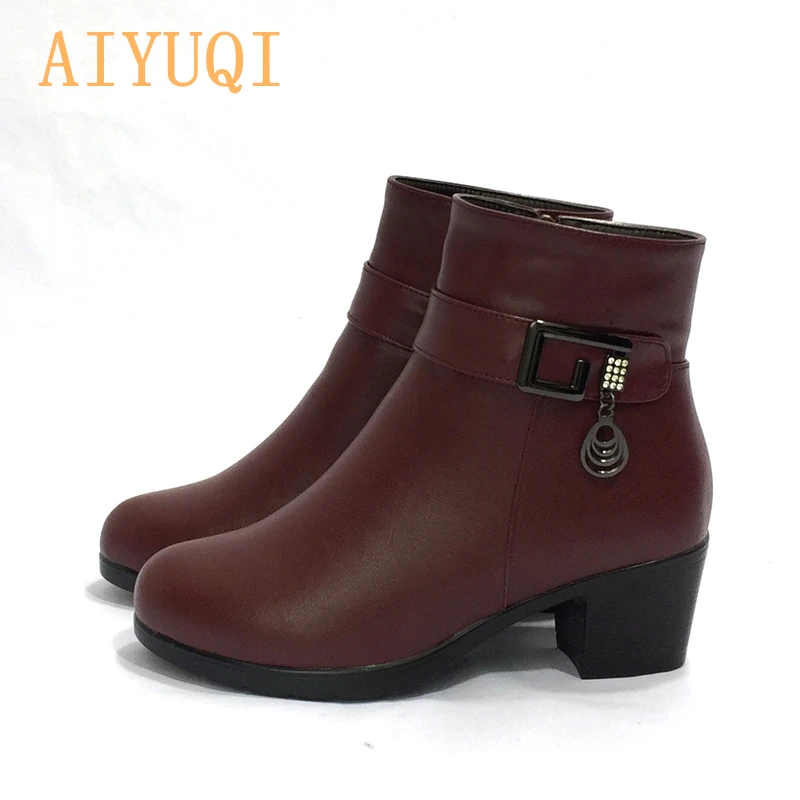 

AIYUQI 2019 ankle boots wool lining italian women's boots genuine leather boots women ladies boots heels
