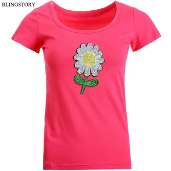 

BLINGSTORY High Quality Plus Size Casual T-shirt O-neck Aesthetic Sequin Flower Summer Tops for Women S-6xL