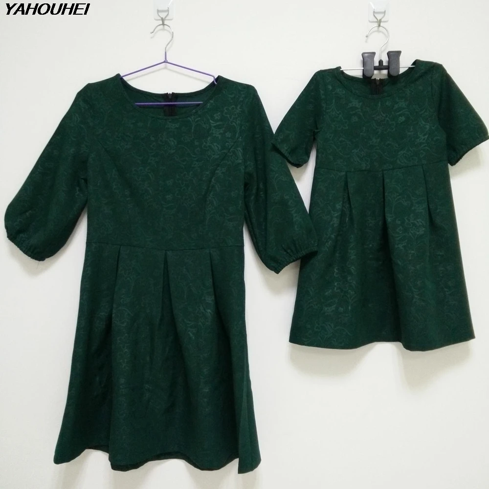 

Promote Mother Daughter Dress Green Family Mom Daughter Matching A Dress Short Summer Family Clothing Outfits