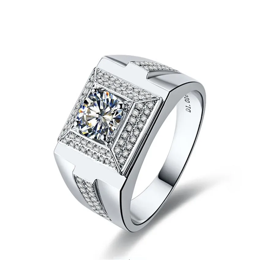 Огромное 1CTW 6 5 мм G-H Moissanite мужское кольцо Тест Положительный 925 пробы Серебряное 100