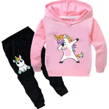 New Children's Set Children's Hoodies+ Pants 2 Pcs Tracksuit Boys And Girls Spring Autumn Unicorn Take Off Gesture Clothing Set