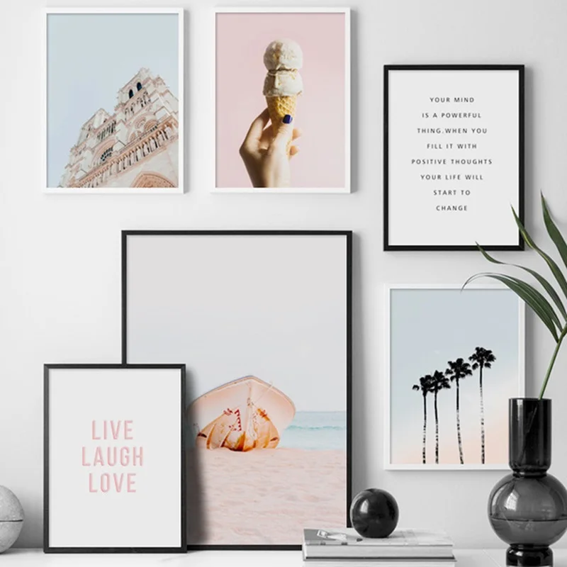 

Nordic Decoration Home Art Poster Ice Cream Boat Beach Coconut Tree Quotes Canvas Painting Living Room Decorative Wall Pictures