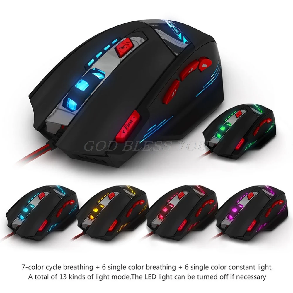 Computer Accessories ZELOTES T-90 8 Key 9200 DPI Wired USB Optical Pro Gaming Mouse 13 Light Mode dropshipping