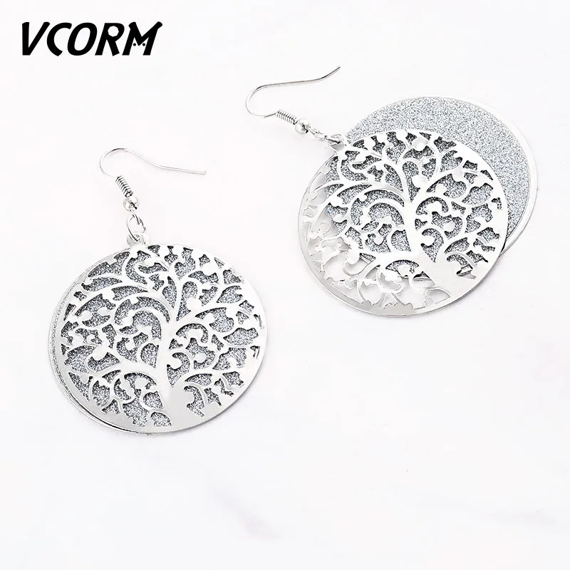 Silver VCORM новые винтажные золотые Висячие серьги для женщин массивные геометрические неровные металлические висячие серьги femme модные ювелирные изделия - Окраска металла: Silver