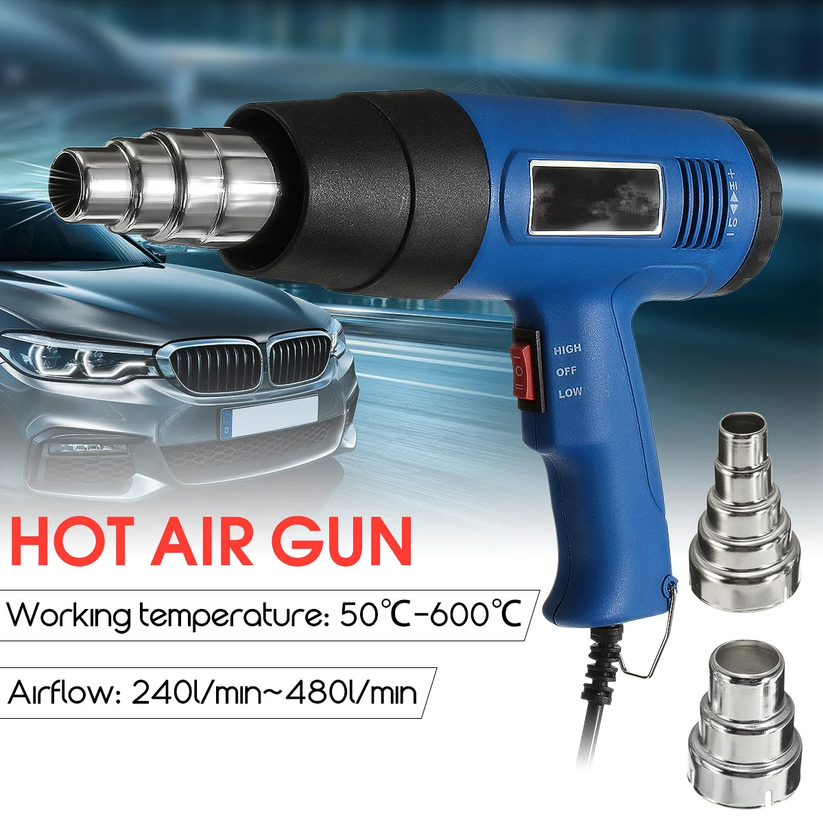 

Hot Air Heat Gun Blower 1800W 600 degree Paint Drying Striping Tool with 2 Nozzles