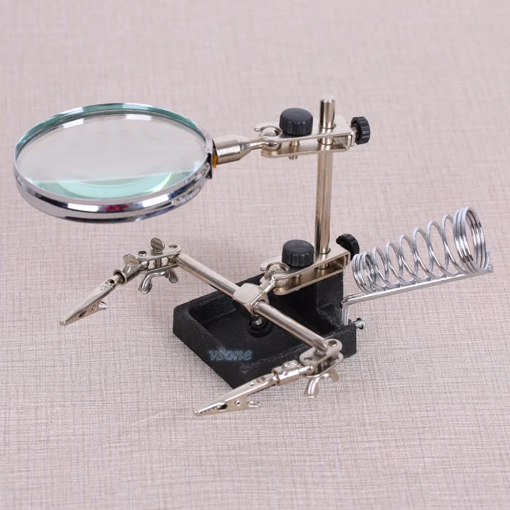 

5X fresnel lens Magnifying Glass Light Third Hand Auxiliary Clamp Alligator Clip welding Soldering Stand Desktop Magnifier