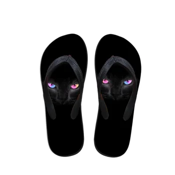 

Customized Slippers Summer Women Beach Slip-on Shoes Woman 3D Black Animal Cat Print Women's Home Flip Flops Zapatos Mujer 2019