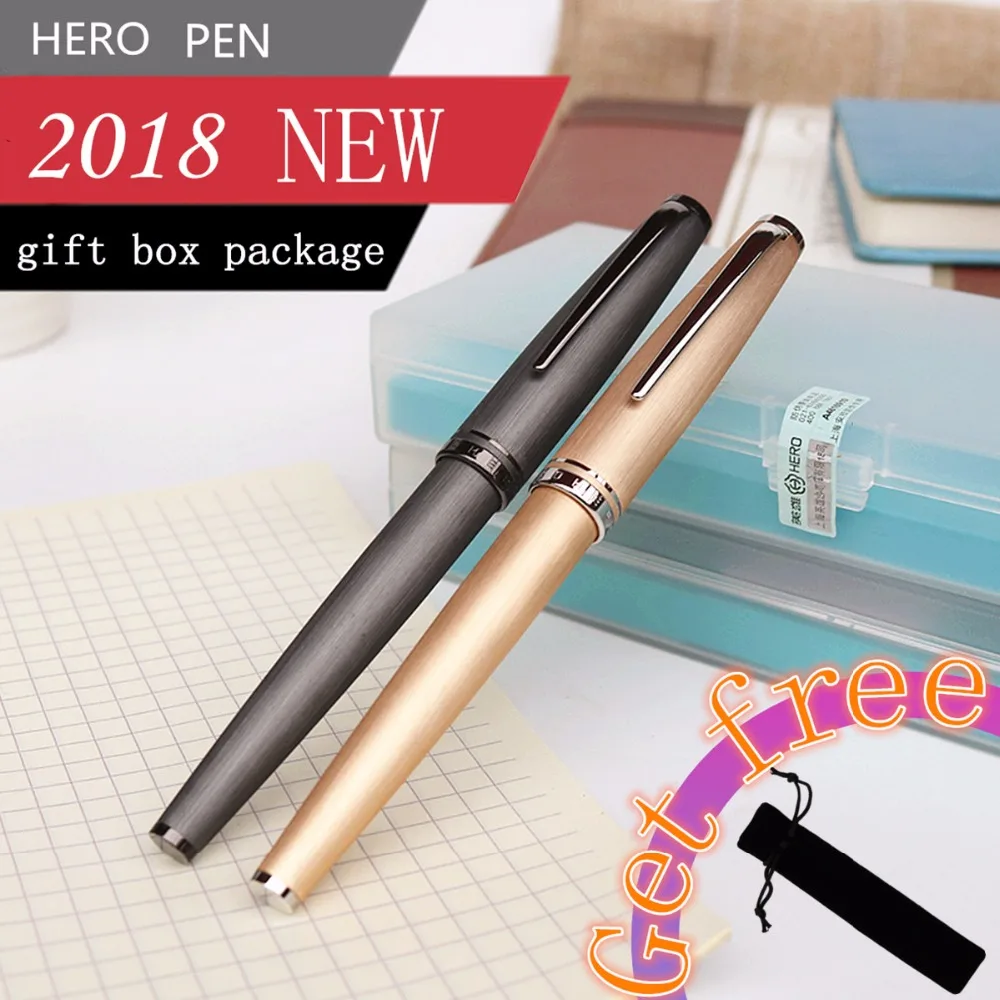 Перьевая ручка Hero новая матовая металлическая поверхность чернильная ручка F ручка с подарочной коробкой и чернильной капсулой получите мешочек бесплатно