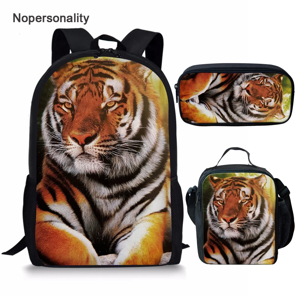 

Nopersonality Boys Backpack Set Cool 3d Animal Tiger Head Print Bagpack for Kids Primary Children Student Bookbags Mochila