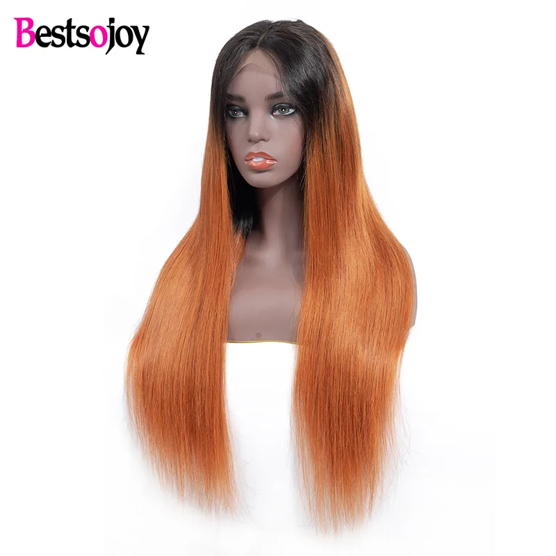 

Bestsojoy Ombre Straight Lace Front Human Hair Wigs Pre Plucked 13x4 Ombre 1b/30 8"-24" M Remy Straight Hair Wigs 150 Density