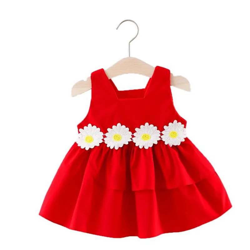 Г. Платье для новорожденных девочек летнее платье без рукавов с цветочным рисунком для малышей праздничное платье на 1 год для дня рождения одежда для малышей - Цвет: Red