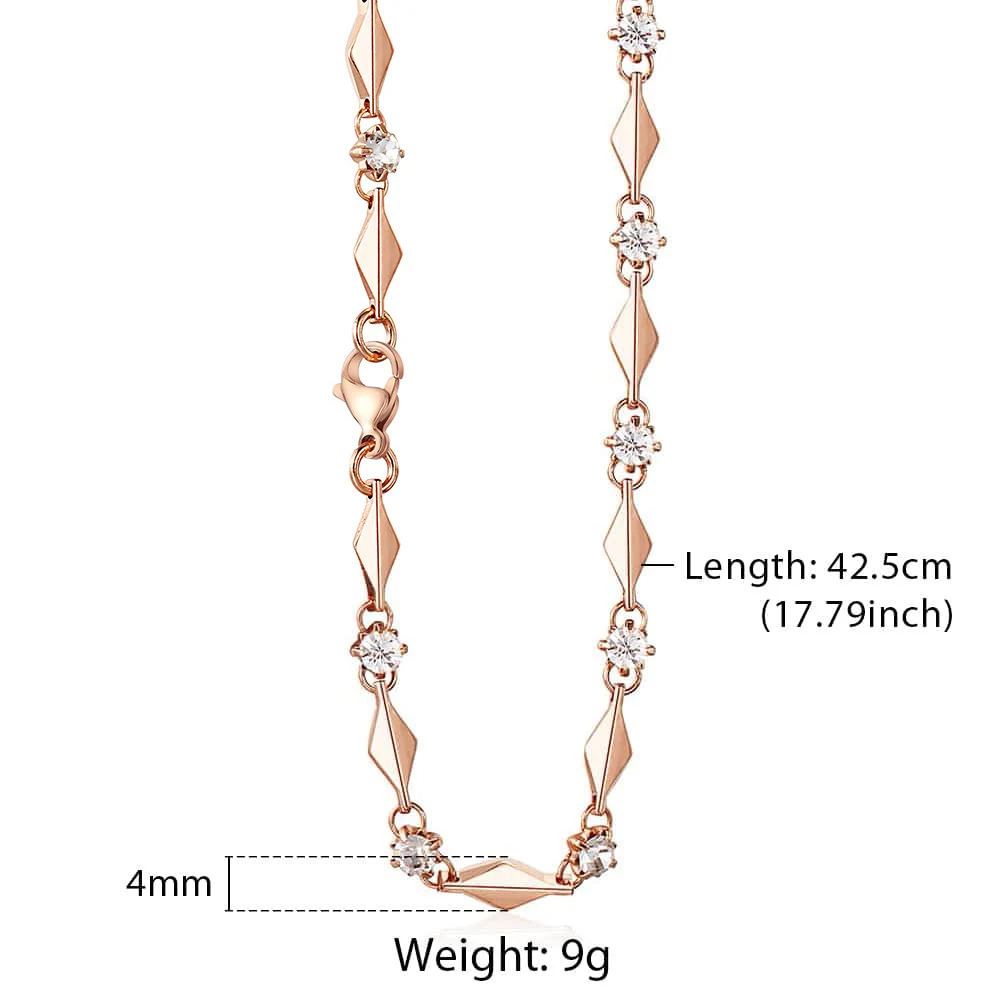 585, розовое золото, ожерелье для женщин, стразы, звено, Женская цепочка, ожерелье, ювелирное изделие, подарок для женщин, 4 мм, 45 см, GN238