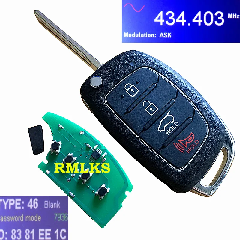 Складной ключ брелок с 3/4 кнопками дистанционного управления для Hyundai Mistra Santa Fe