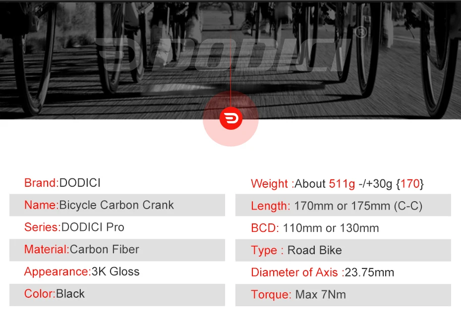 DODICI Pro, полностью углеродное волокно, велосипедный Кривошип, шоссейный велосипед, 5 поворотных кривошипов, шатуны BCD110/130 мм, Длина 170/175 мм, детали для велосипеда