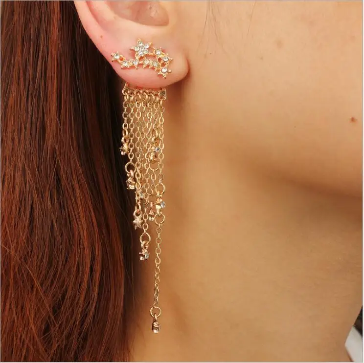 

New Arrival Bling Bling Starry Sky Zircon Drop Earrings Women Brincos Rhinestone Long Chain Earrings Bijoux Jewelry Gift E5186