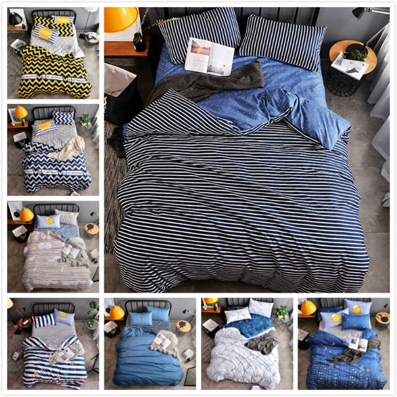 

Blue Stripe Duvet Cover 3/4 pcs Bedding Set Soft Cotton Bed Linen Adult Kids Single Queen King Size Quilt Pillow Case Bedspreads