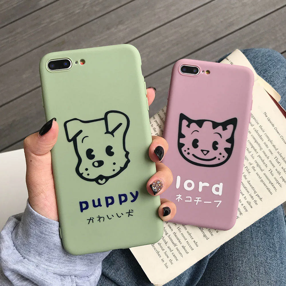 KISSCASE Cat Dog Case For iPhone 7 8 X XS plus 5 5s SE 6 6S Cute Cartoon LetterCPhone for XR MAX Cover |
