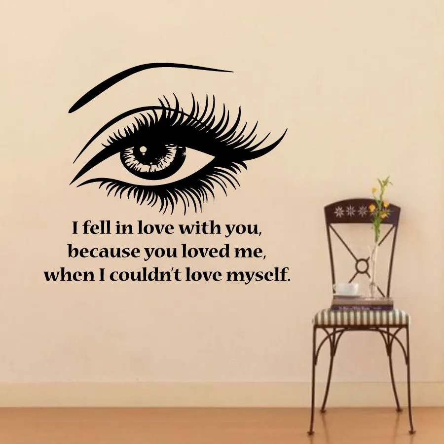 DCTOP I Fell In Love With You Beautiful Woman Eyes Wall Sticker Quote Living Room Removable