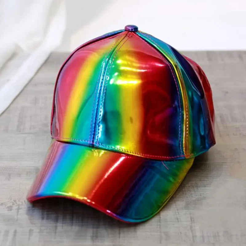 

Seioum Brand Fashion Women Men Color gradient Shiny Metallic Laser Leather Snapback Baseball Caps