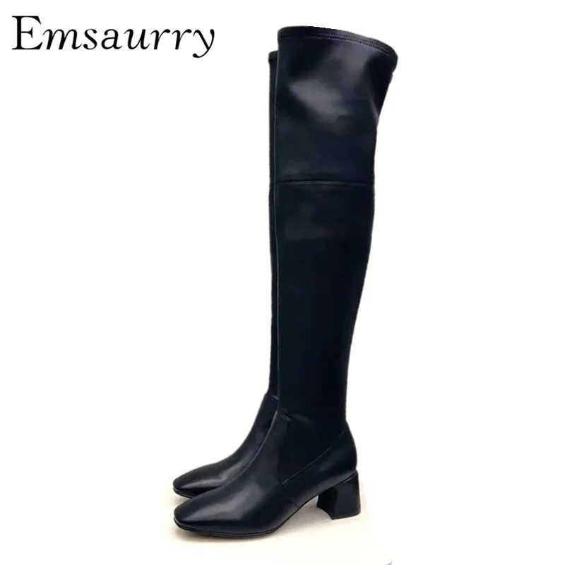 

Fashion Autumn Winter Over The Knee Boots Square Toe Hoof Heel Long Booties Black Brown Knight Boots Women