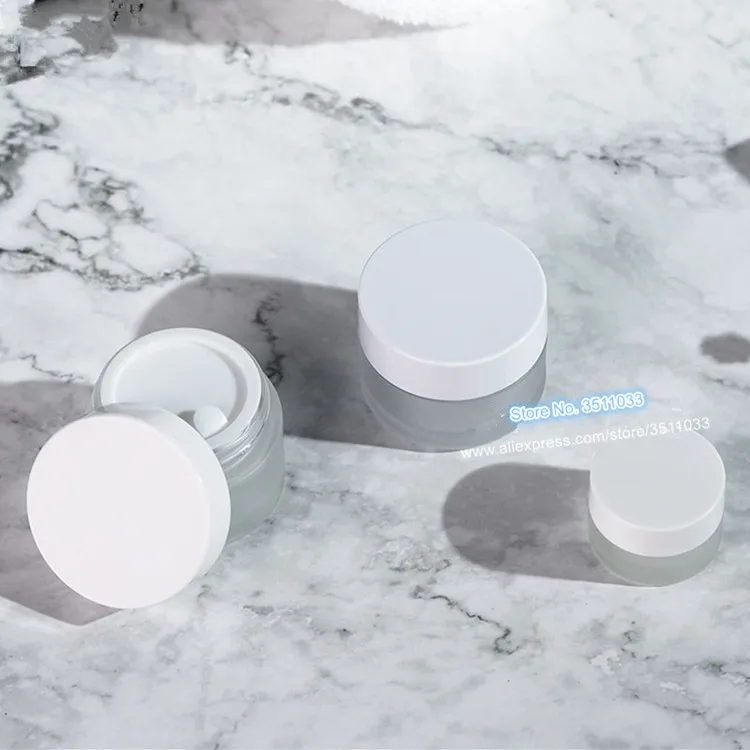 Download 24PCS Refillable Matte Glass Cosmetic Cream Jar With White Colour Cap Lid Small High Quality ...