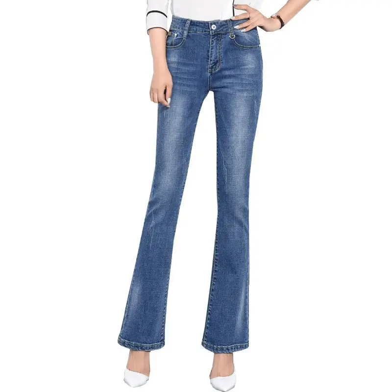 Женские узкие джинсы клеш очень длинные расклешенные джинсовые брюки удлиненный большой Размеры синий стрейч джинсы Pantalon X3726-8