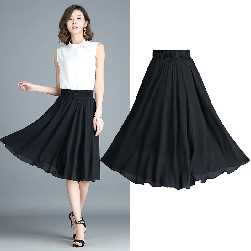 Шифон женские юбки Летний сплошной линии сетки Элегантная Дамская офисная обувь юбки наивысшего качества